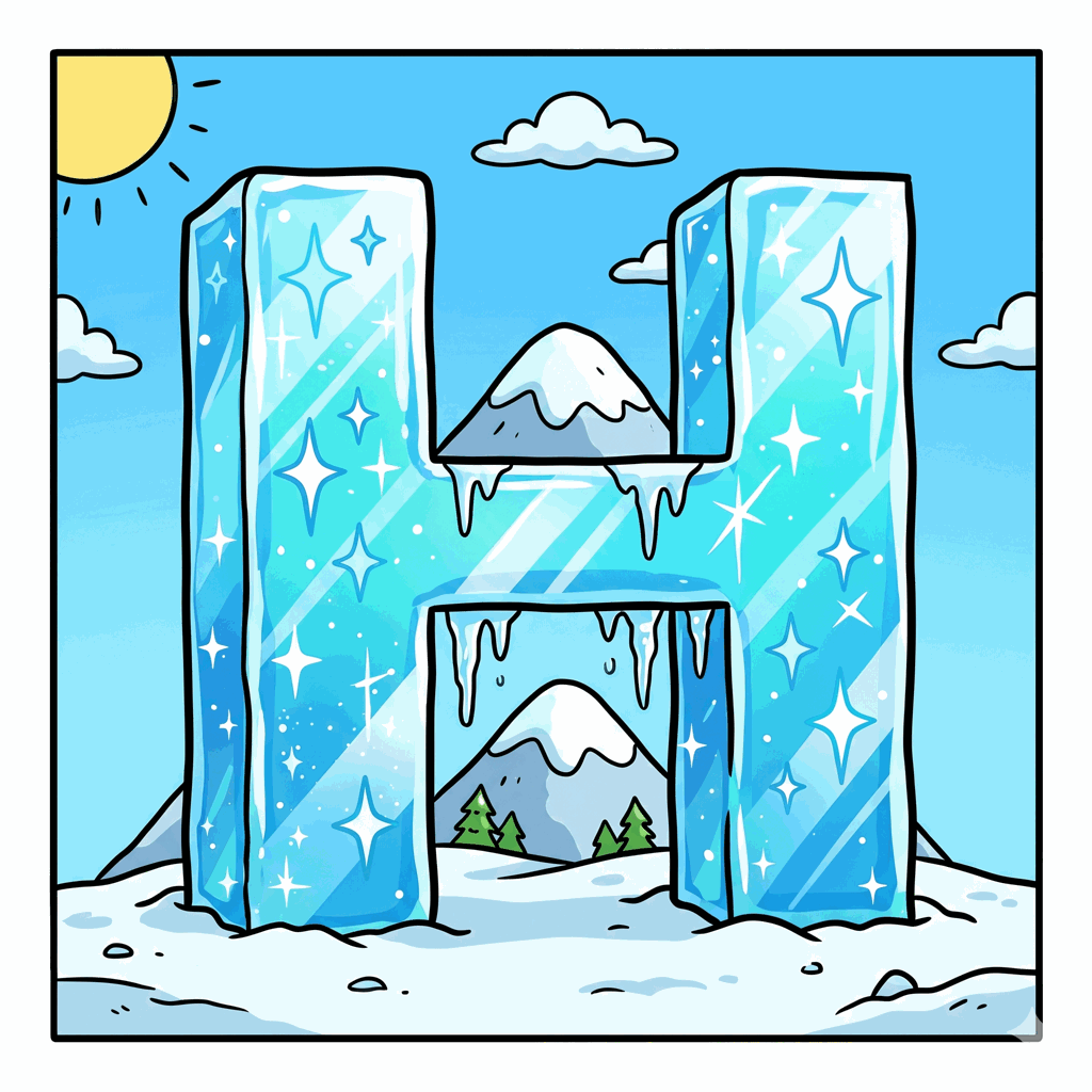 La letra H formada por columnas de hielo
